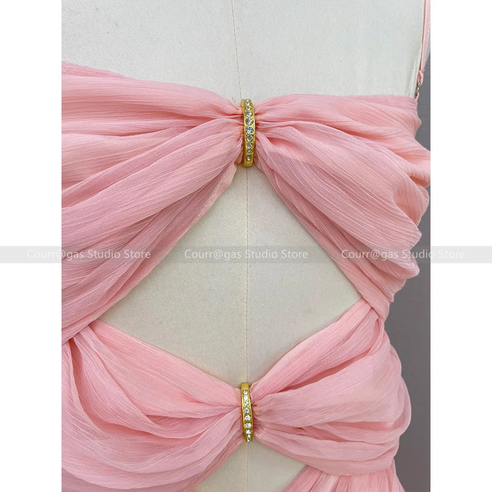 Pink Fairy Fluttering Fairy Dress Sexy Backless Neck Flutter Bandeau Dress Sexy Cross Twisted