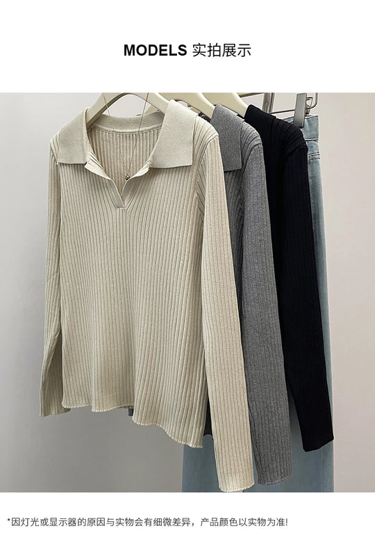 Plus Size Autumn V-Neck Pullover Sweater Tops Women Fashion Loose Pleated Korean Ladies Sweaters Casual Woman Sweater Tops