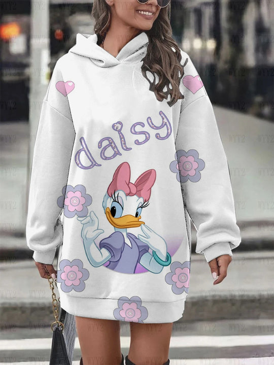 New Ladies Sweatshirt Clothing Hooded Sweatshirt Dress Fashion Disney Donald Duck Daisy Dress Printed Women Hoodie Clothing