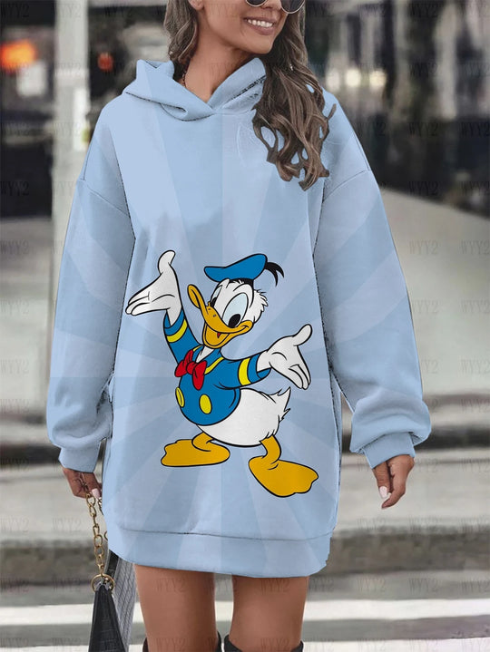 New Ladies Sweatshirt Clothing Hooded Sweatshirt Dress Fashion Disney Donald Duck Daisy Dress Printed Women Hoodie Clothing