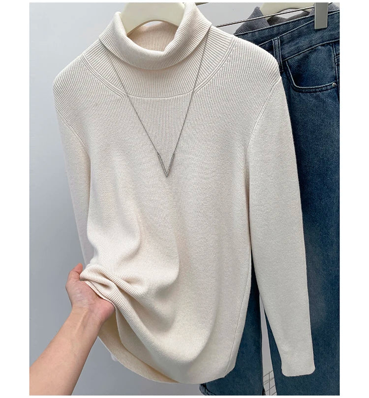 Plus Size Autumn Turtleneck Pullover Sweater Tops Women Long Sleeve Casual Modis Ladies Sweater Loose Pleated Woman Sweater Tops