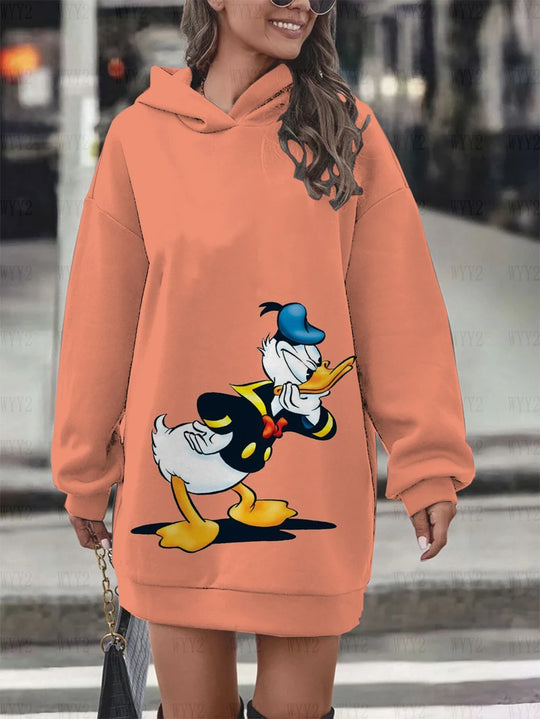 New Ladies Sweatshirt Clothing Hooded Sweatshirt Dress Fashion Disney Donald Duck Daisy Dress Printed Women Hoodie Clothing