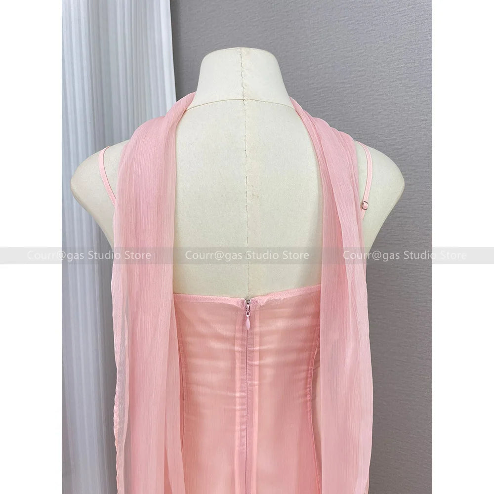 Pink Fairy Fluttering Fairy Dress Sexy Backless Neck Flutter Bandeau Dress Sexy Cross Twisted