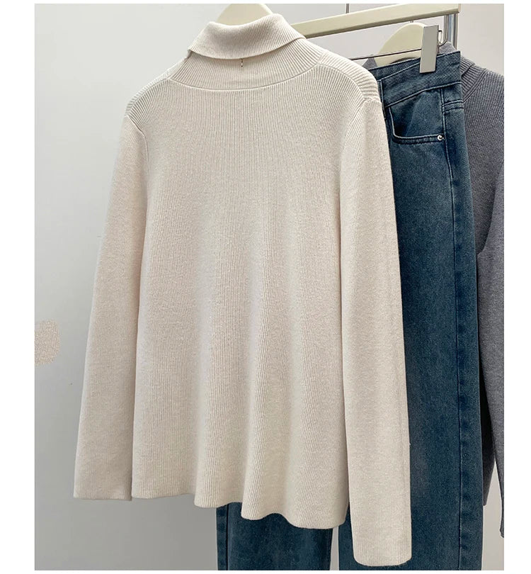 Plus Size Autumn Turtleneck Pullover Sweater Tops Women Long Sleeve Casual Modis Ladies Sweater Loose Pleated Woman Sweater Tops