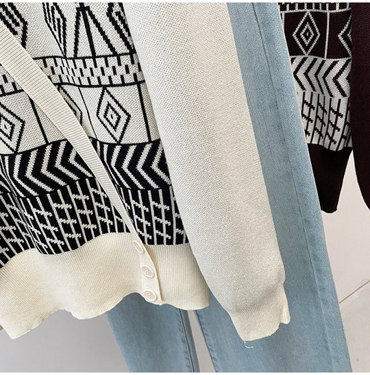 Plus Size Autumn Turtleneck Sweater Tops Women Geometric Print Fashion Irregular Patchwork Ladies Sweaters Loose Woman Sweater