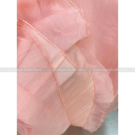 Pink Fairy Fluttering Fairy Dress Sexy Backless Neck Flutter Bandeau Dress Sexy Cross Twisted