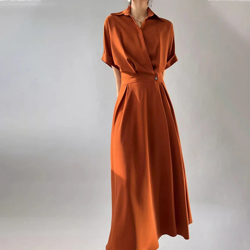 Th~ory Women's Spring and Autumn New Shirtdress Commuter Loosely Waisted Long Dresses High-Quality Spirited Luxury Style Women's