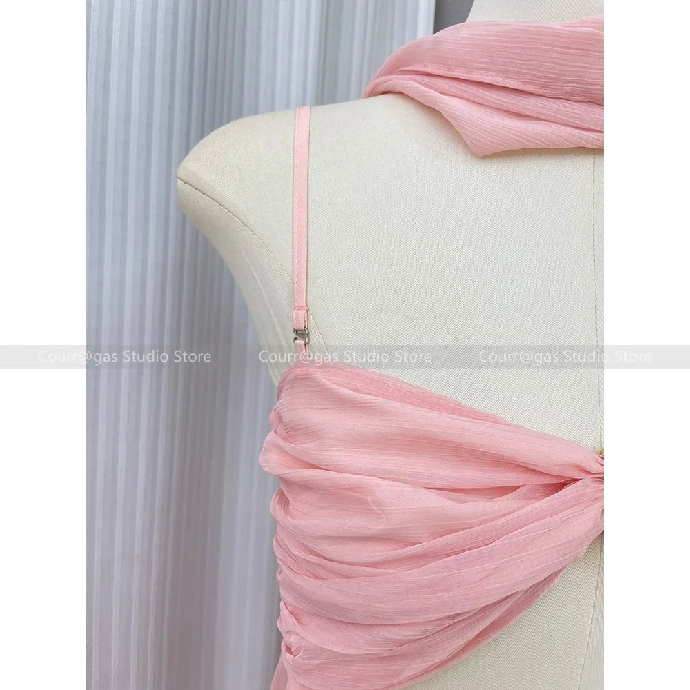 Pink Fairy Fluttering Fairy Dress Sexy Backless Neck Flutter Bandeau Dress Sexy Cross Twisted