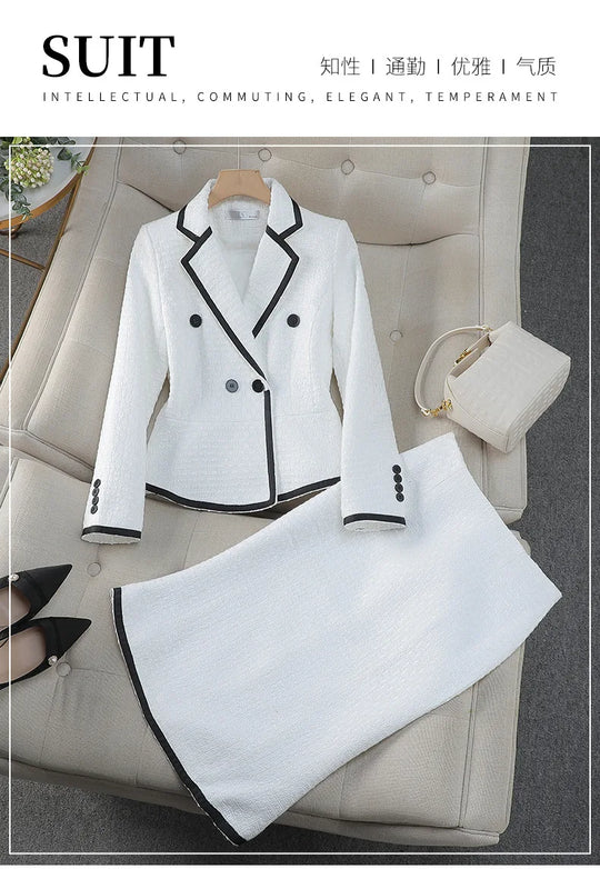 Luxury Women's Skirt Suits Celebrity Little Fragrance Suits Temperament Slim Skinny Occupational Suit Blazer Sets Fishtail Skirt