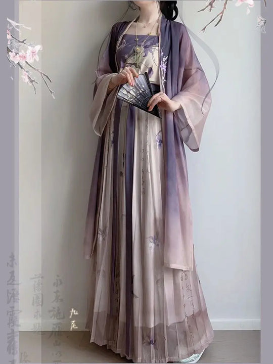 Chinese Hanfu Dress Women Party Outfit Chinese Song dynasty Ancient Printed Modern Reformed Hanfu Summer Chiffon 3pcs Sets