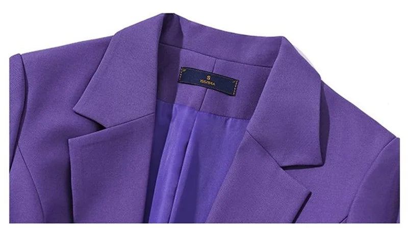 Autumn Winter Ladies Mid Long Blazer Women Single Button Black Purple Female Casual Jacket Coat Office Blazer Female Outerwear