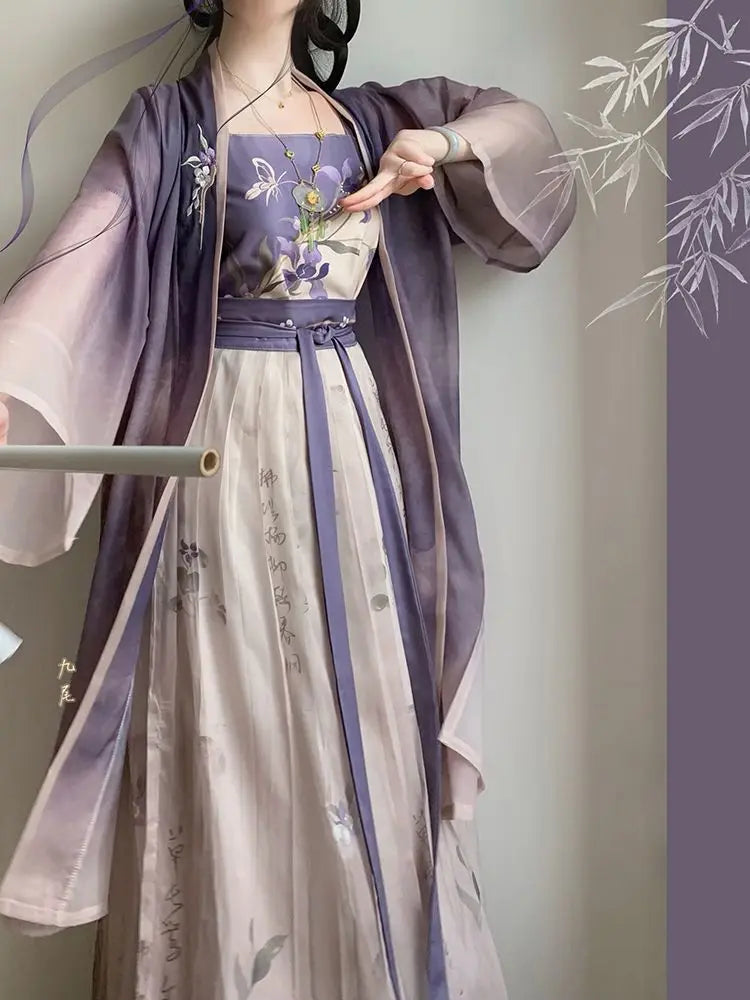 Chinese Hanfu Dress Women Party Outfit Chinese Song dynasty Ancient Printed Modern Reformed Hanfu Summer Chiffon 3pcs Sets