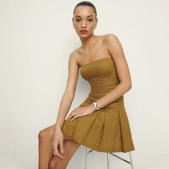 Reform* 2024ss Women Summer Casual Dress Simple Fashion Pleated Skirt Women Short Cut Backless Bustier Sexy Dress Streetwear