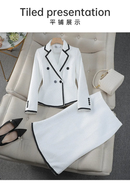 Luxury Women's Skirt Suits Celebrity Little Fragrance Suits Temperament Slim Skinny Occupational Suit Blazer Sets Fishtail Skirt