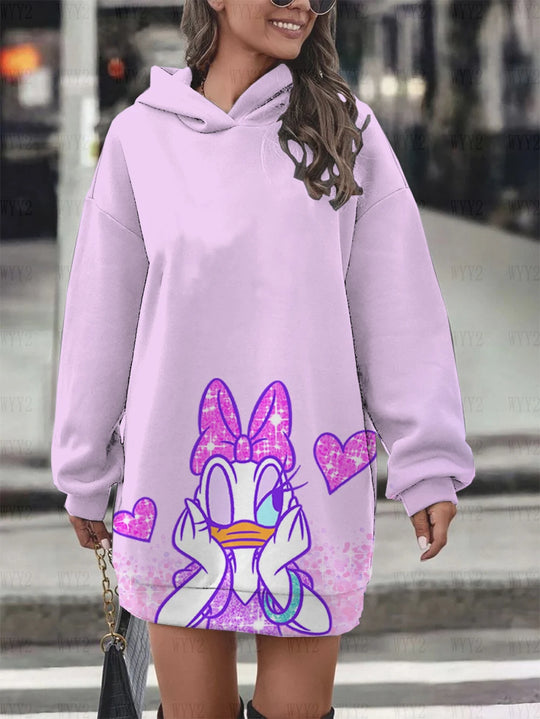 New Ladies Sweatshirt Clothing Hooded Sweatshirt Dress Fashion Disney Donald Duck Daisy Dress Printed Women Hoodie Clothing