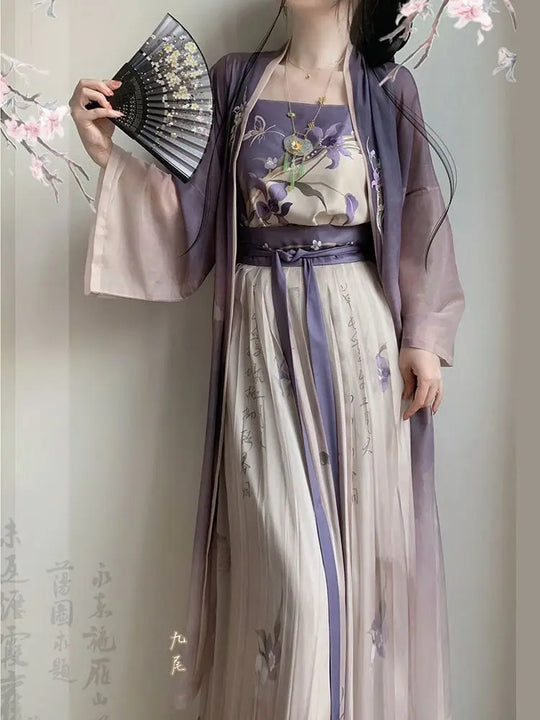 Chinese Hanfu Dress Women Party Outfit Chinese Song dynasty Ancient Printed Modern Reformed Hanfu Summer Chiffon 3pcs Sets