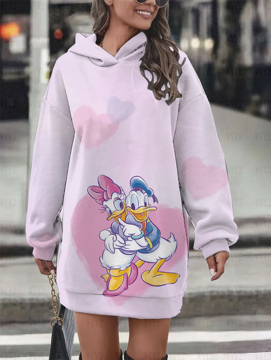 New Ladies Sweatshirt Clothing Hooded Sweatshirt Dress Fashion Disney Donald Duck Daisy Dress Printed Women Hoodie Clothing