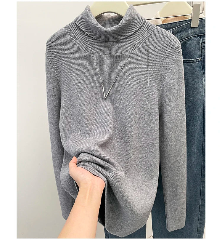 Plus Size Autumn Turtleneck Pullover Sweater Tops Women Long Sleeve Casual Modis Ladies Sweater Loose Pleated Woman Sweater Tops