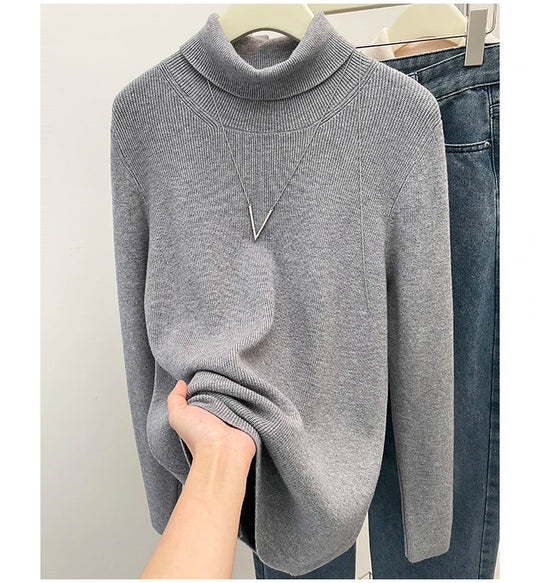 Plus Size Autumn Turtleneck Pullover Sweater Tops Women Long Sleeve Casual Modis Ladies Sweater Loose Pleated Woman Sweater Tops