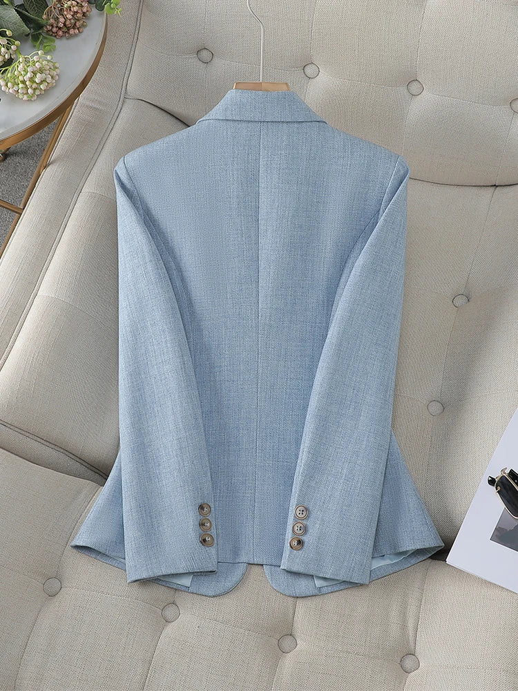 Fashion Women Formal Blazer Ladies Gray Khaki Blue Female Long Sleeve Single Button Business Work Wear Jacket For Autumn Winter