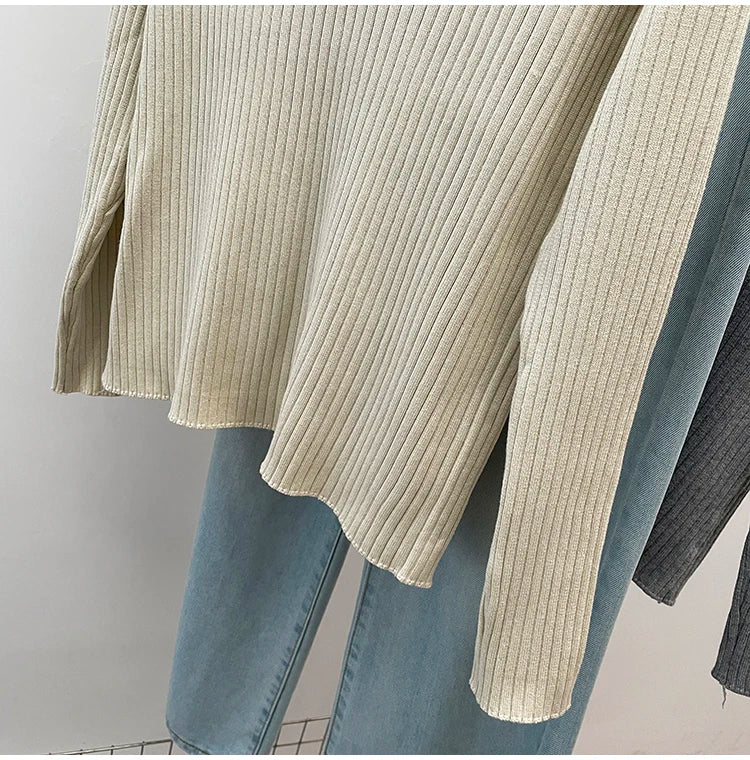 Plus Size Autumn V-Neck Pullover Sweater Tops Women Fashion Loose Pleated Korean Ladies Sweaters Casual Woman Sweater Tops