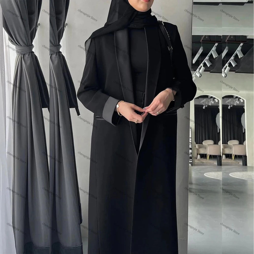 Black Women's Blazer 2024 Female Jacket 1 Piece Long Coat Single Breasted Shawl Lapel Luxury Muslim Abayas Office Lady Clothing