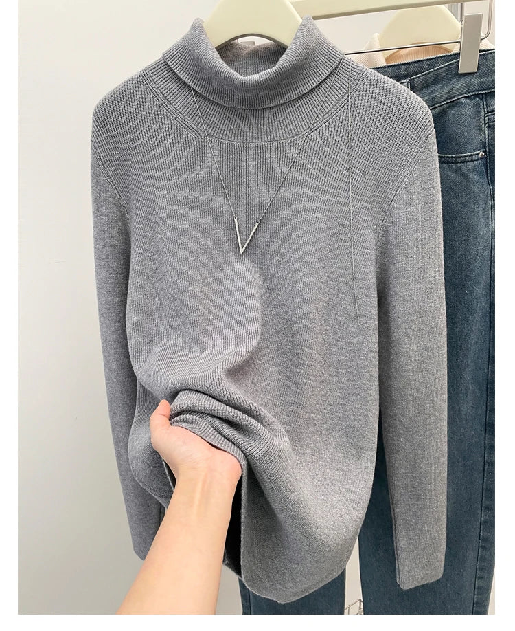 Plus Size Autumn Turtleneck Pullover Sweater Tops Women Long Sleeve Casual Modis Ladies Sweater Loose Pleated Woman Sweater Tops