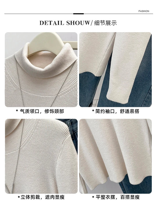 Plus Size Autumn Turtleneck Pullover Sweater Tops Women Long Sleeve Casual Modis Ladies Sweater Loose Pleated Woman Sweater Tops