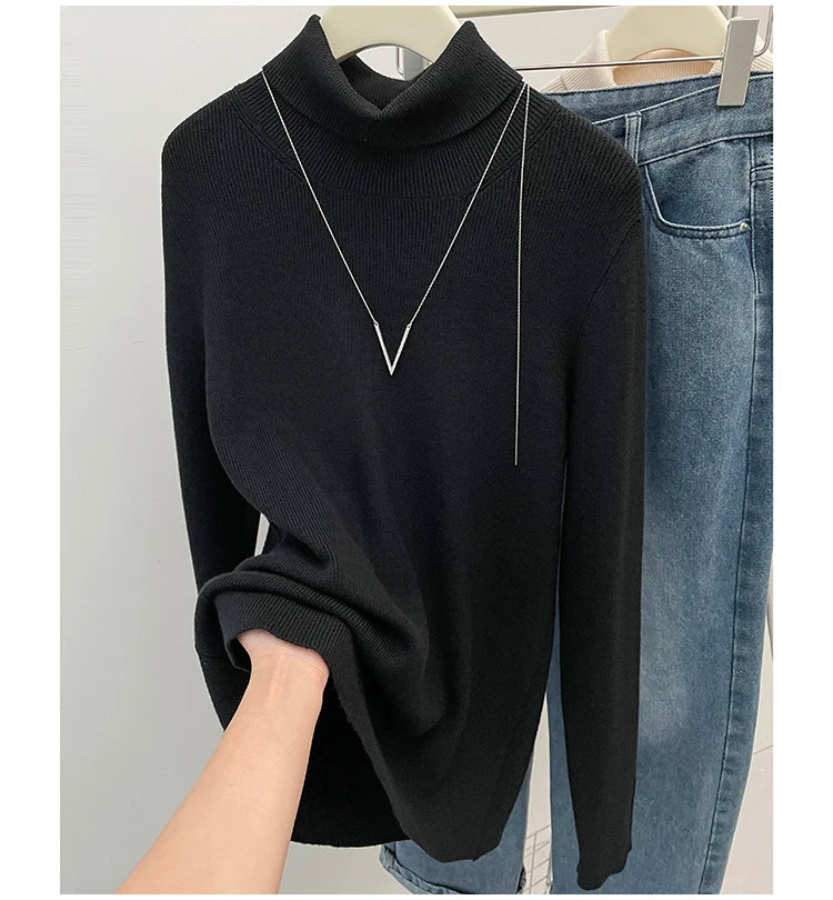 Plus Size Autumn Turtleneck Pullover Sweater Tops Women Long Sleeve Casual Modis Ladies Sweater Loose Pleated Woman Sweater Tops