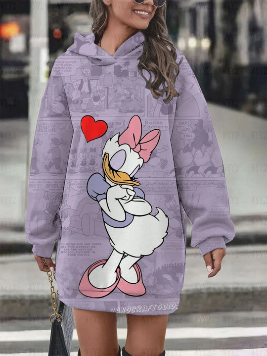 New Ladies Sweatshirt Clothing Hooded Sweatshirt Dress Fashion Disney Donald Duck Daisy Dress Printed Women Hoodie Clothing